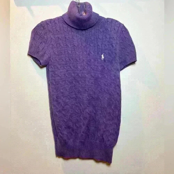 Ralph Lauren Sport Purple Cableknit Short Sleeve Turtleneck Sweater Size M - Picture 1 of 6
